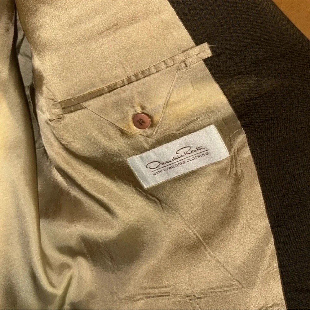 Oscar Dela Renta Two button closure men's sport coat brown blue check 43... - Picture 6 of 6